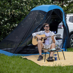 Aomxay SUV tent rainfly highlights rainproof protection for damp-weather outdoor nights.