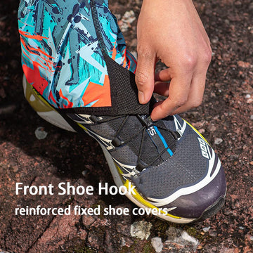 AONIJIE adjustable-strap top-elastic gaiters ensure secure fit on the ankle