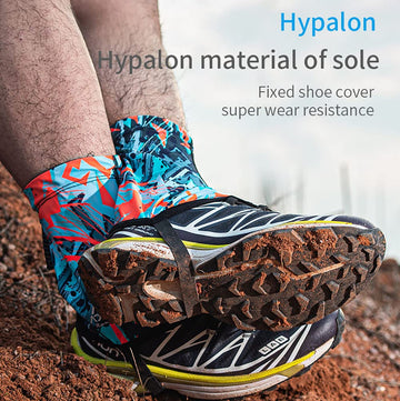 AONIJIE gaiters in use protect shoes from mud and sand on a trail.