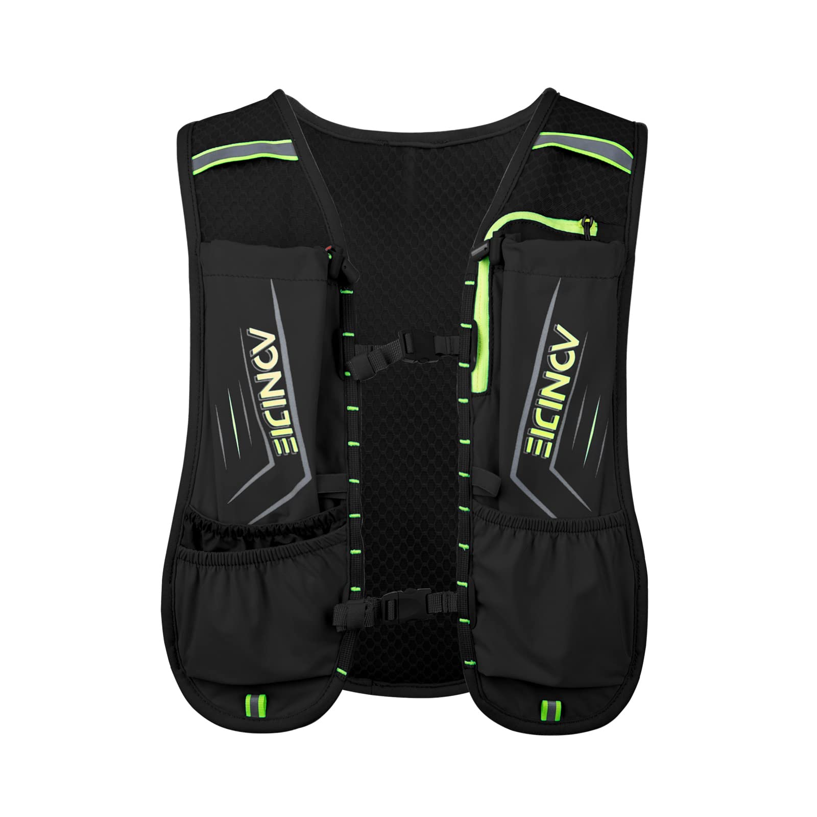 AONIJIE 5L hydration pack back view highlights snug, bounce-free fit