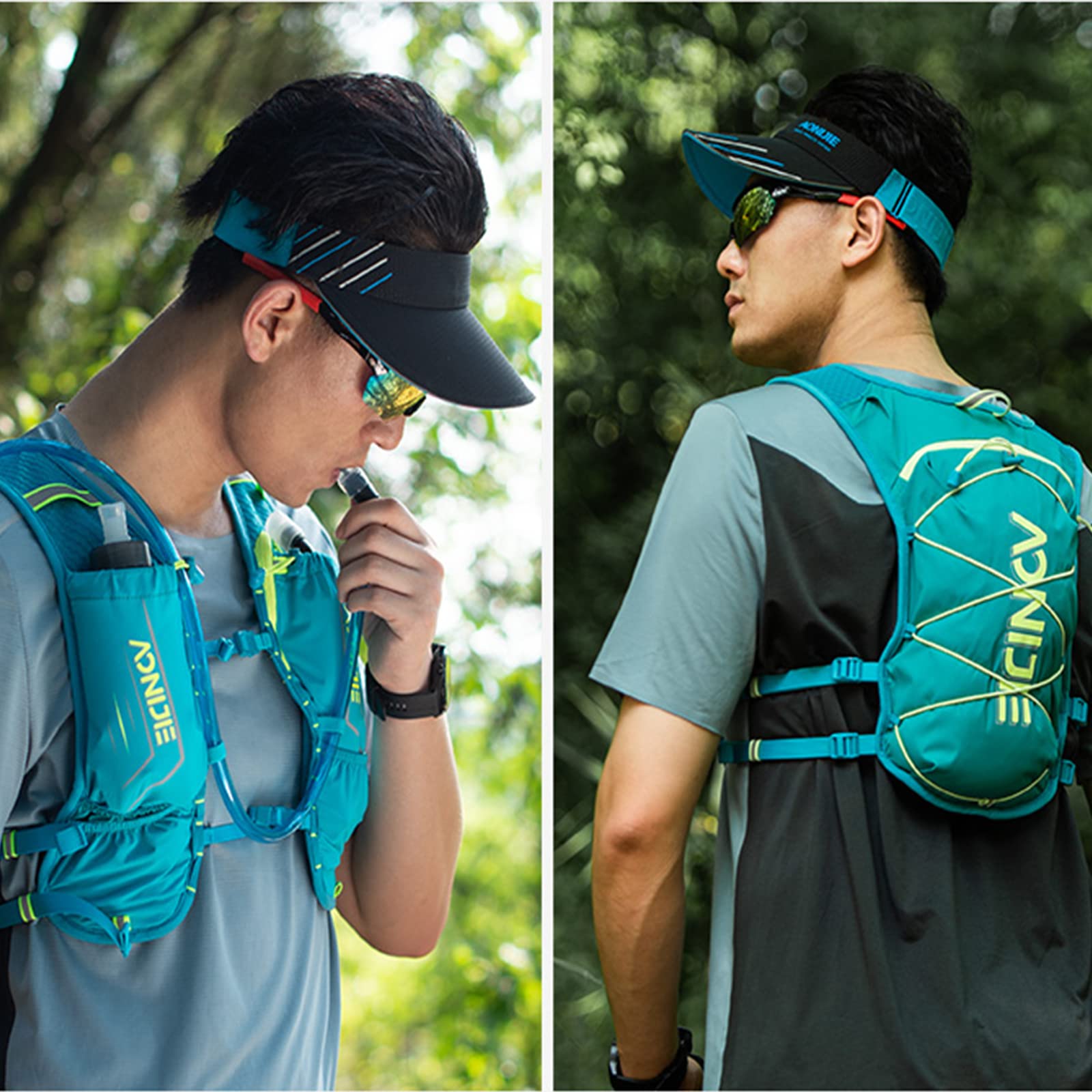 In-use running scene shows stability and comfortable carry.
