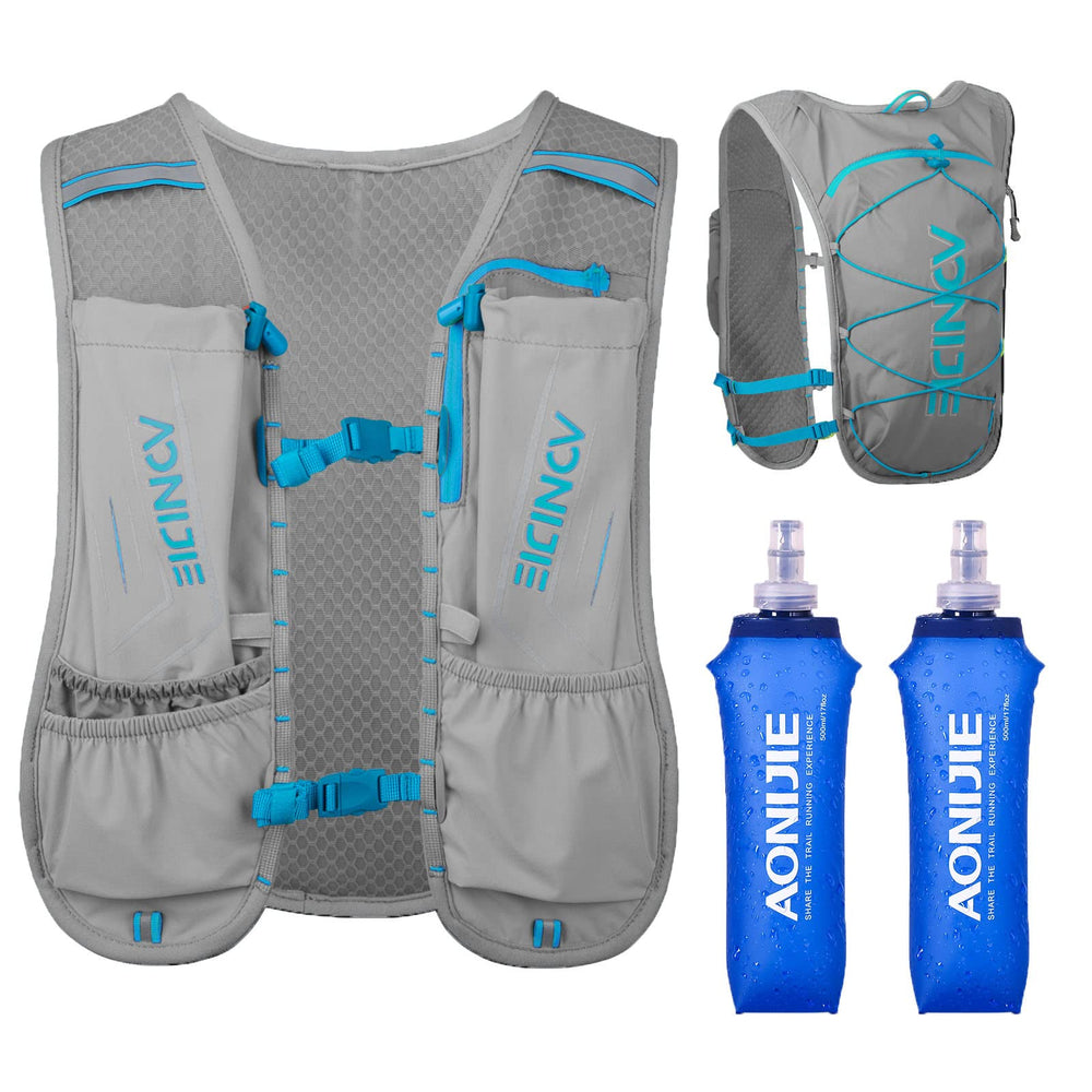 AONIJIE hydration vest gray front view showing lightweight design and pockets.