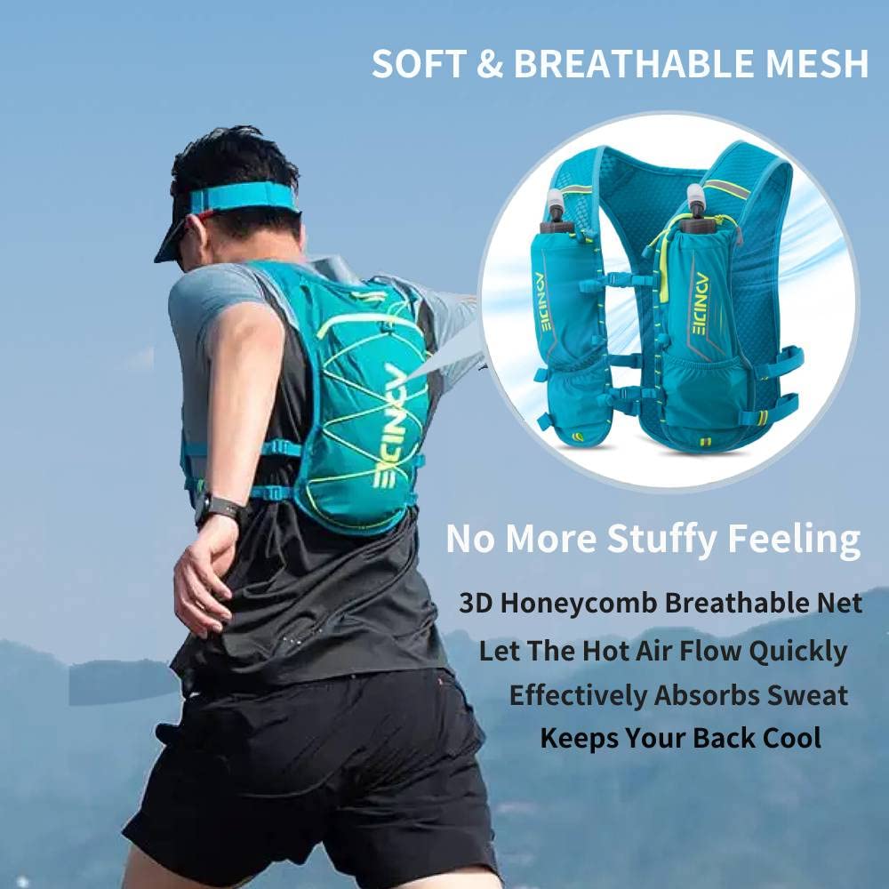 AONIJIE hydration vest with multiple pockets and drawstring for gear organization.