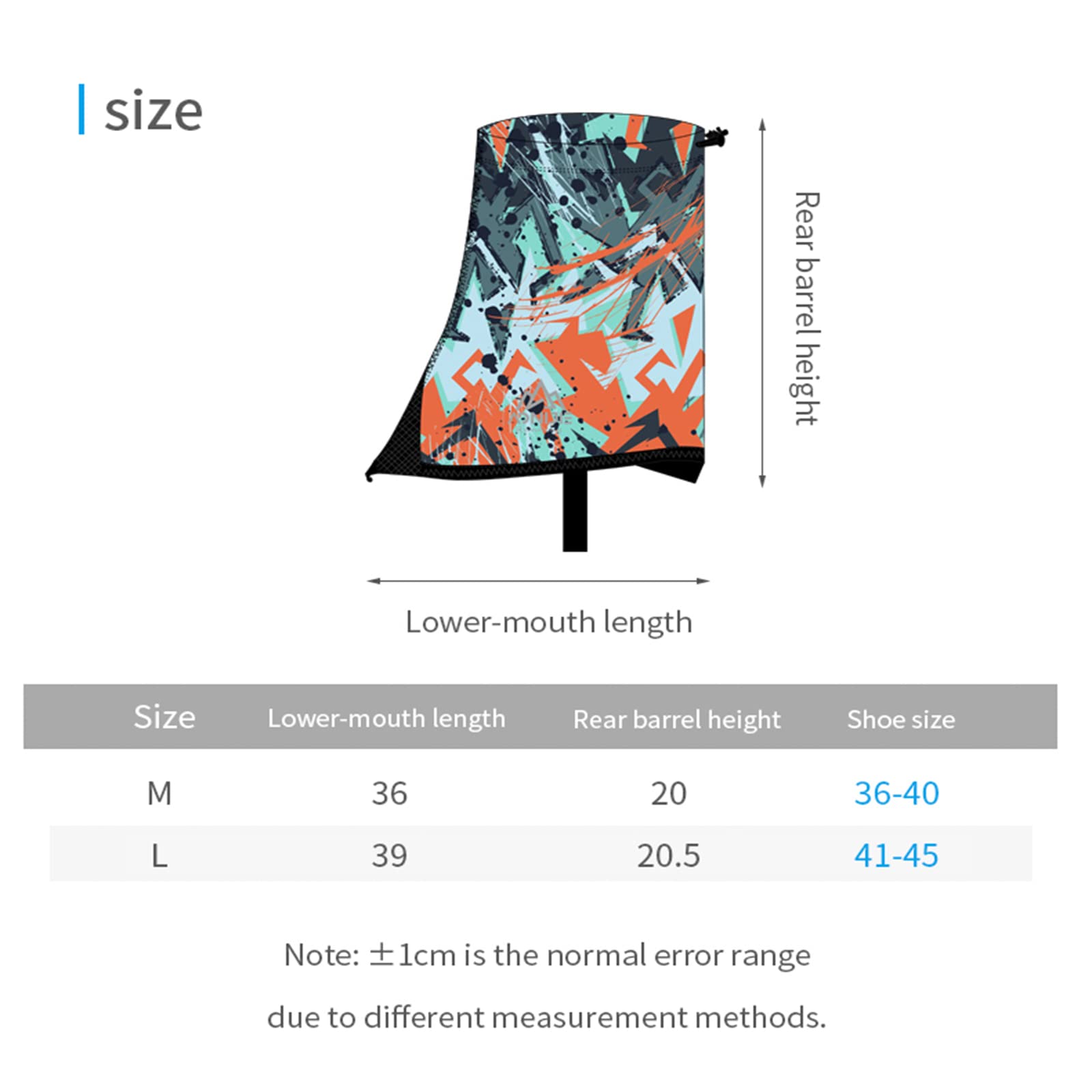 AONIJIE gaiters adjustable drawstring fit over various shoe sizes.