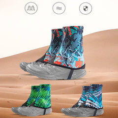 AONIJIE gaiters bottom strap in action protects ankles against mud and debris.