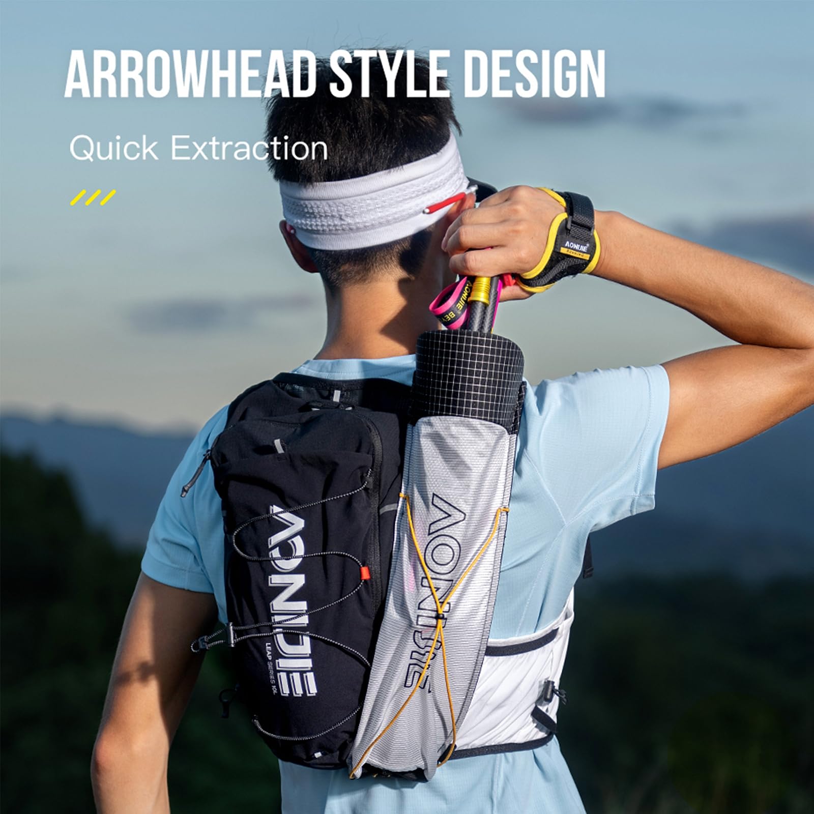 AONIJIE lightweight pouch weighs 44g while keeping poles secure.