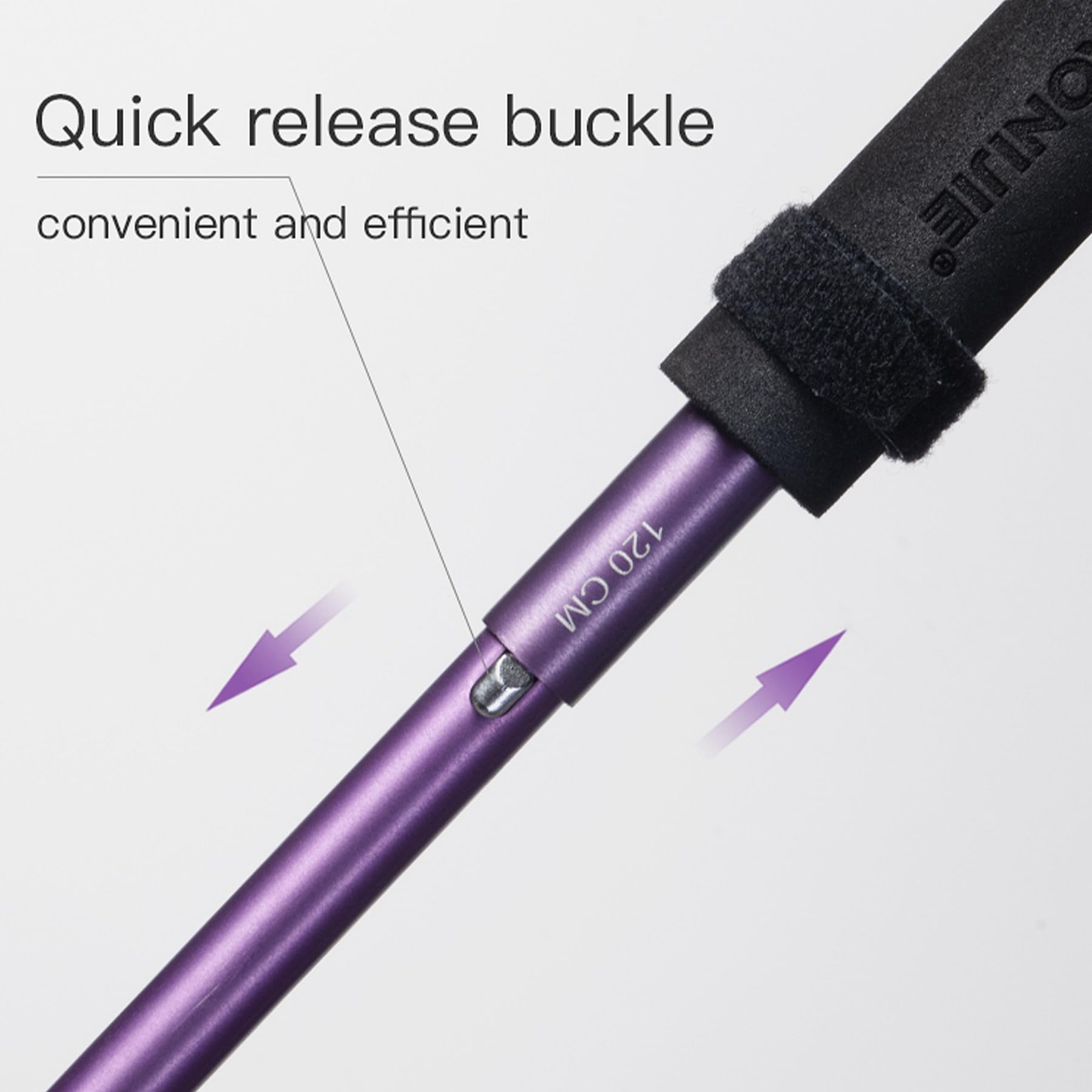 AONIJIE trail poles extended to 130 cm for tall hikers on rough terrain.
