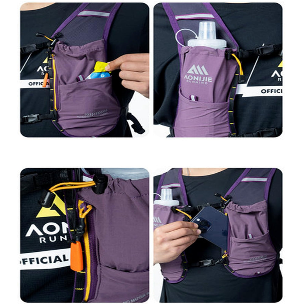 AONIJIE trail runner wearing the vest demonstrates mobility and compact storage