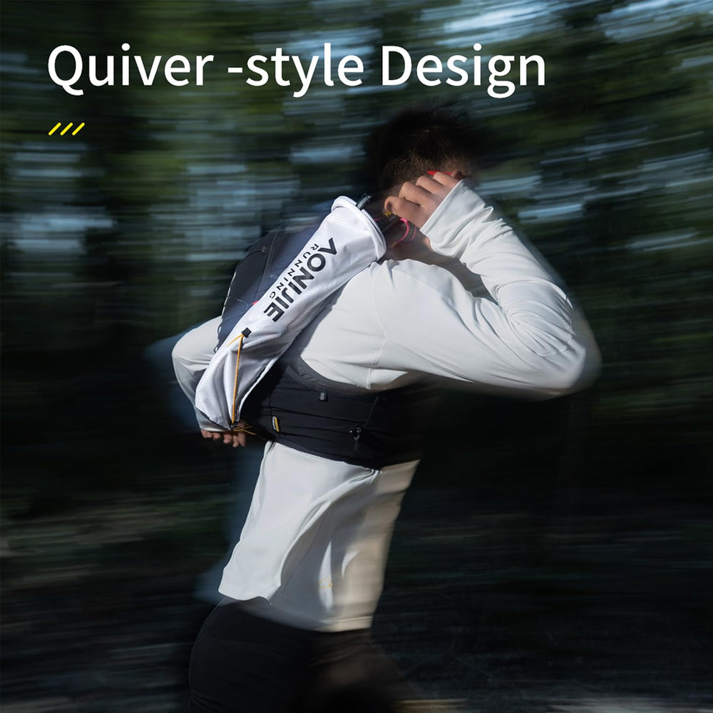 AONIJIE trekking pole pouch attached to a backpack for hands-free access