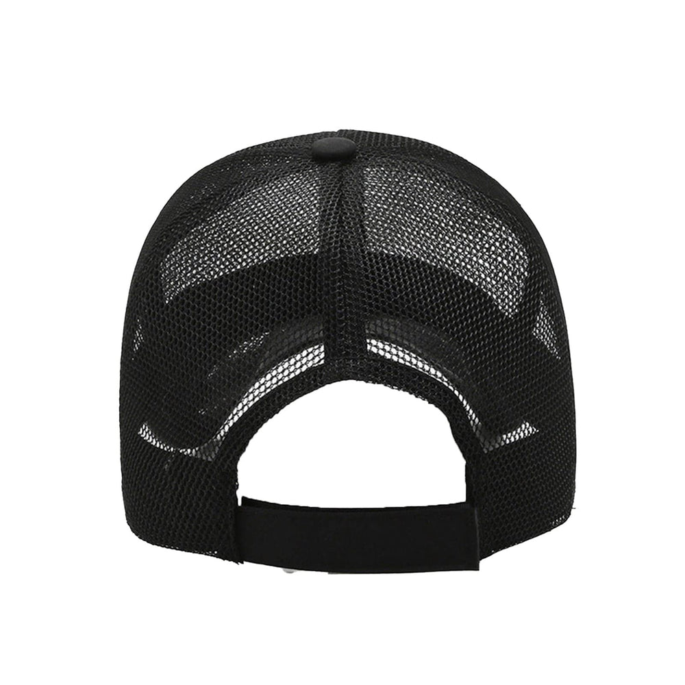 Side view of adjustable strap and fit on gray cap