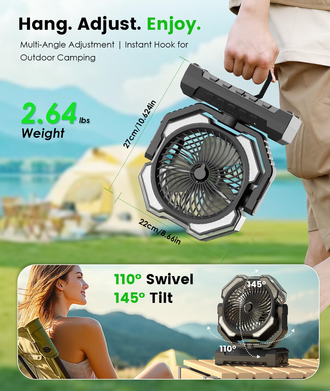 Aopircs misting fan cooling campsite setup and outdoor comfort.