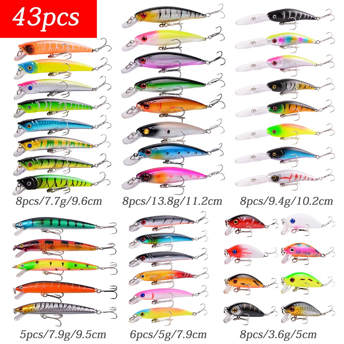 Aorace lure kit hard baits with durable plastic for saltwater and freshwater use