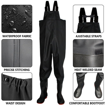Waterproof welded seams and reinforced bootfoot for leak prevention