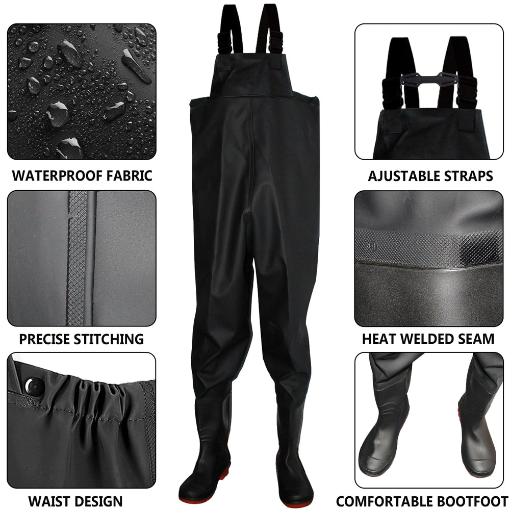 Waterproof welded seams and reinforced bootfoot for leak prevention