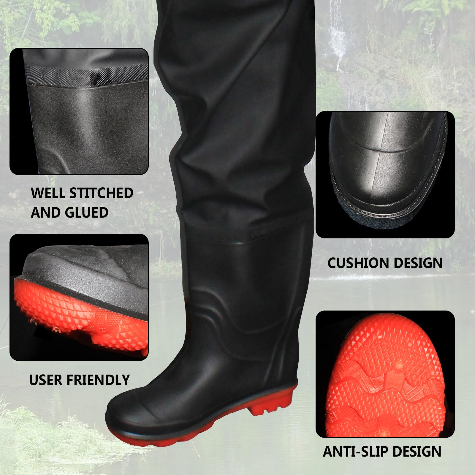 Lightweight breathable PVC waders with backpack-friendly design
