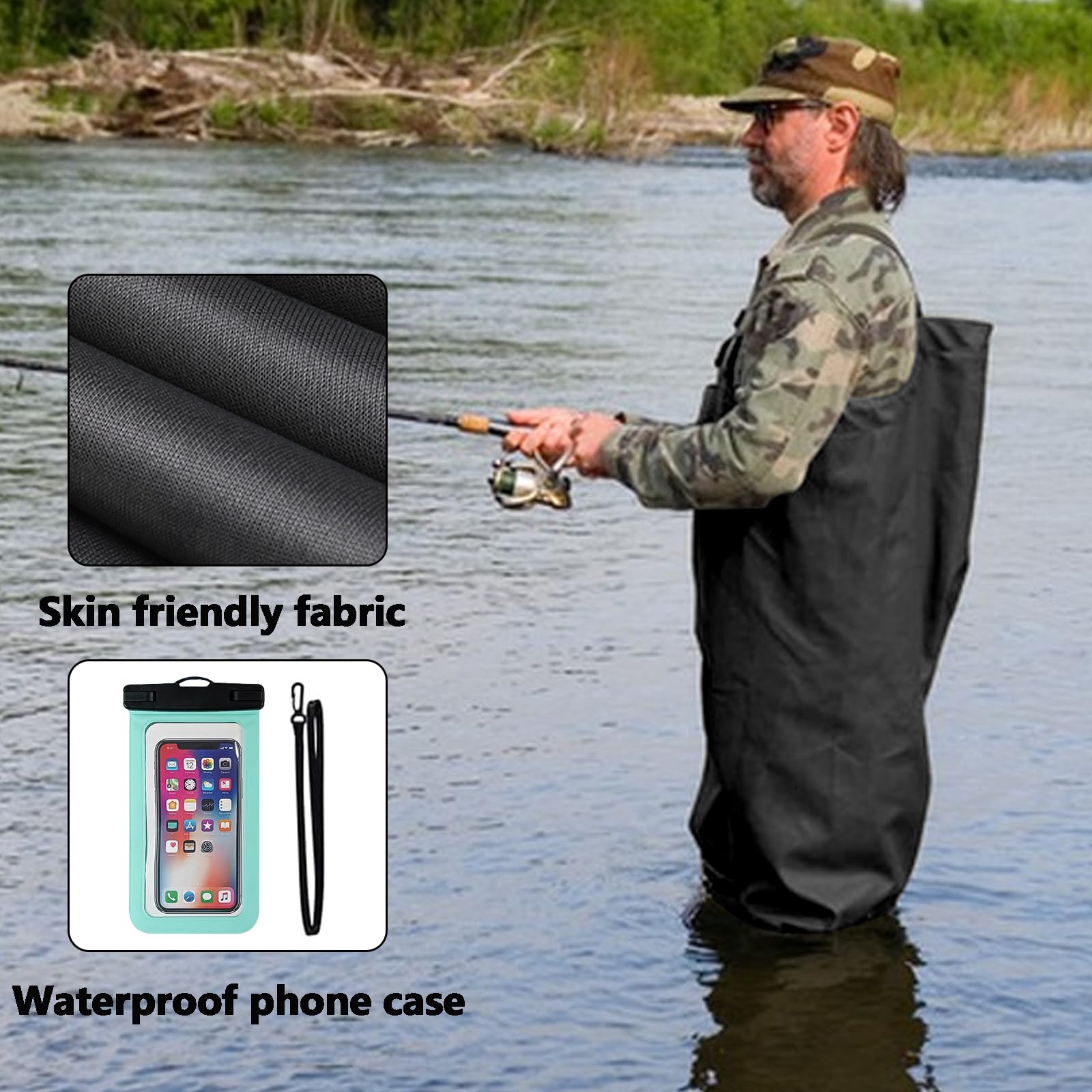 Waders in muddy water showing grip and flexibility