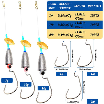Pre-loaded rigs with worm hooks, swivels, spinner blade and eye beads