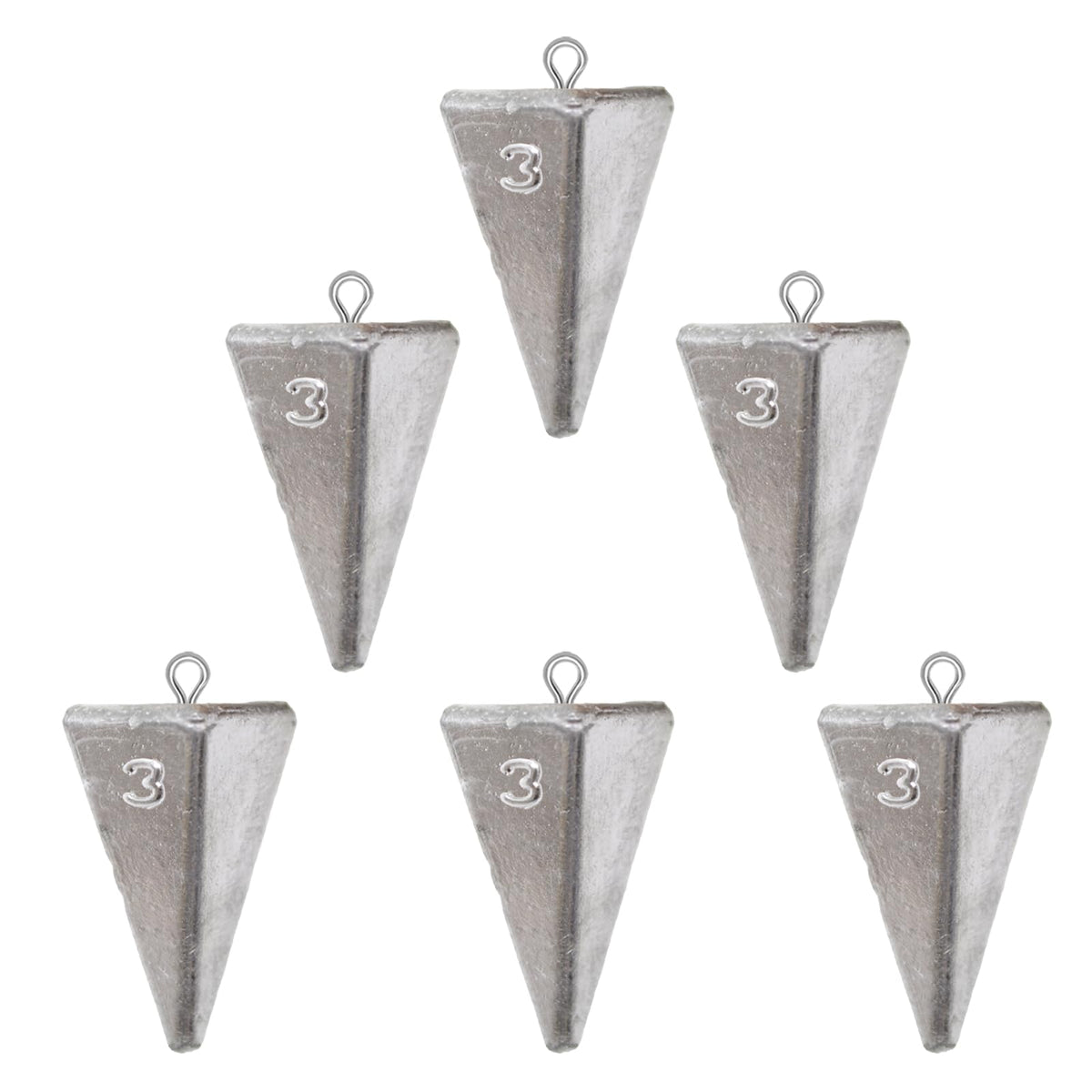 Aosethrfrt 6pcs 3oz pyramid fishing weights kit – front view