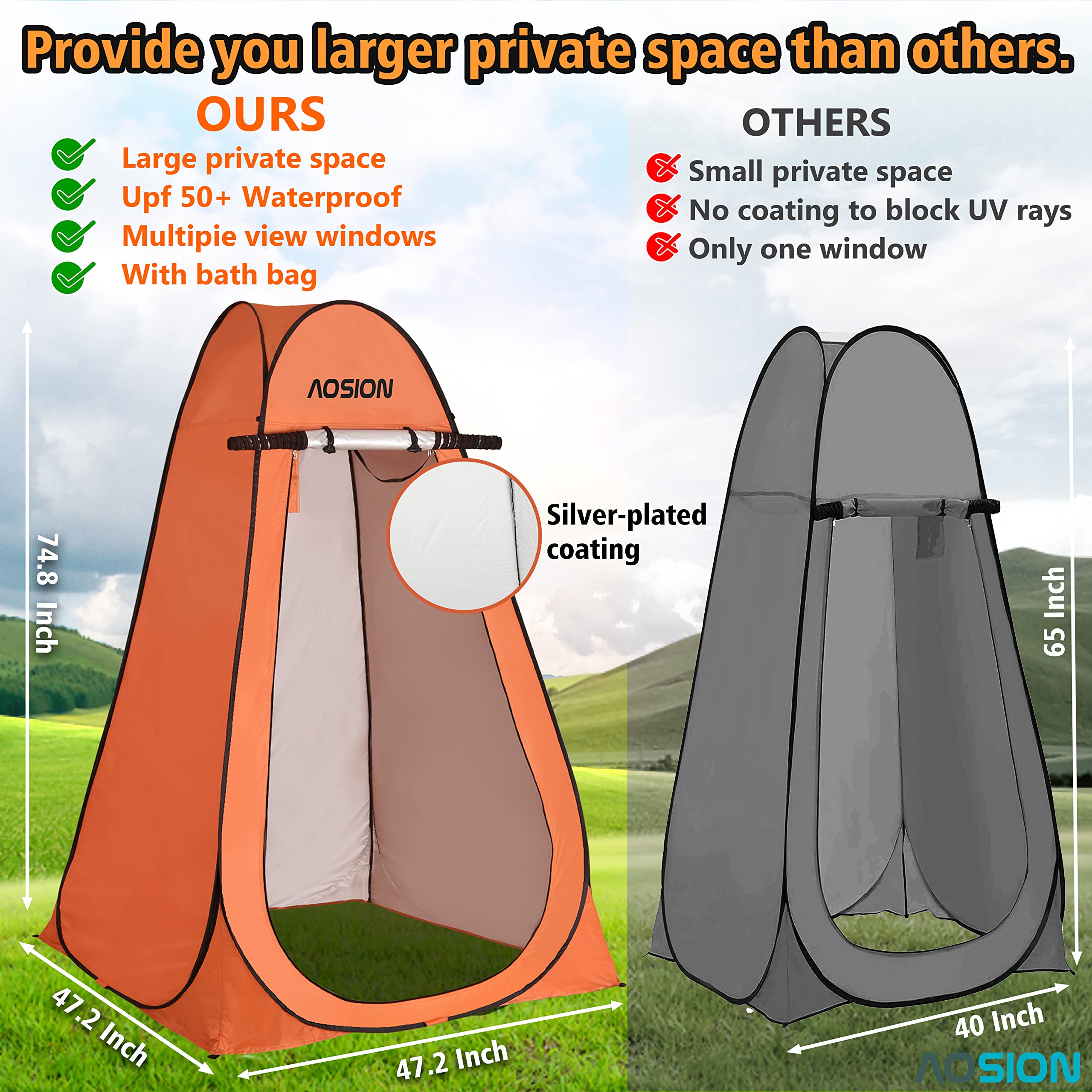 AOSION pop-up changing tent setup demonstrates quick privacy shelter deployment outdoors.