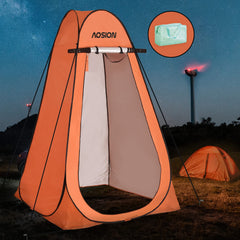 AOSION privacy shower tent interior shows spacious 76x40 inch room for easy changing.