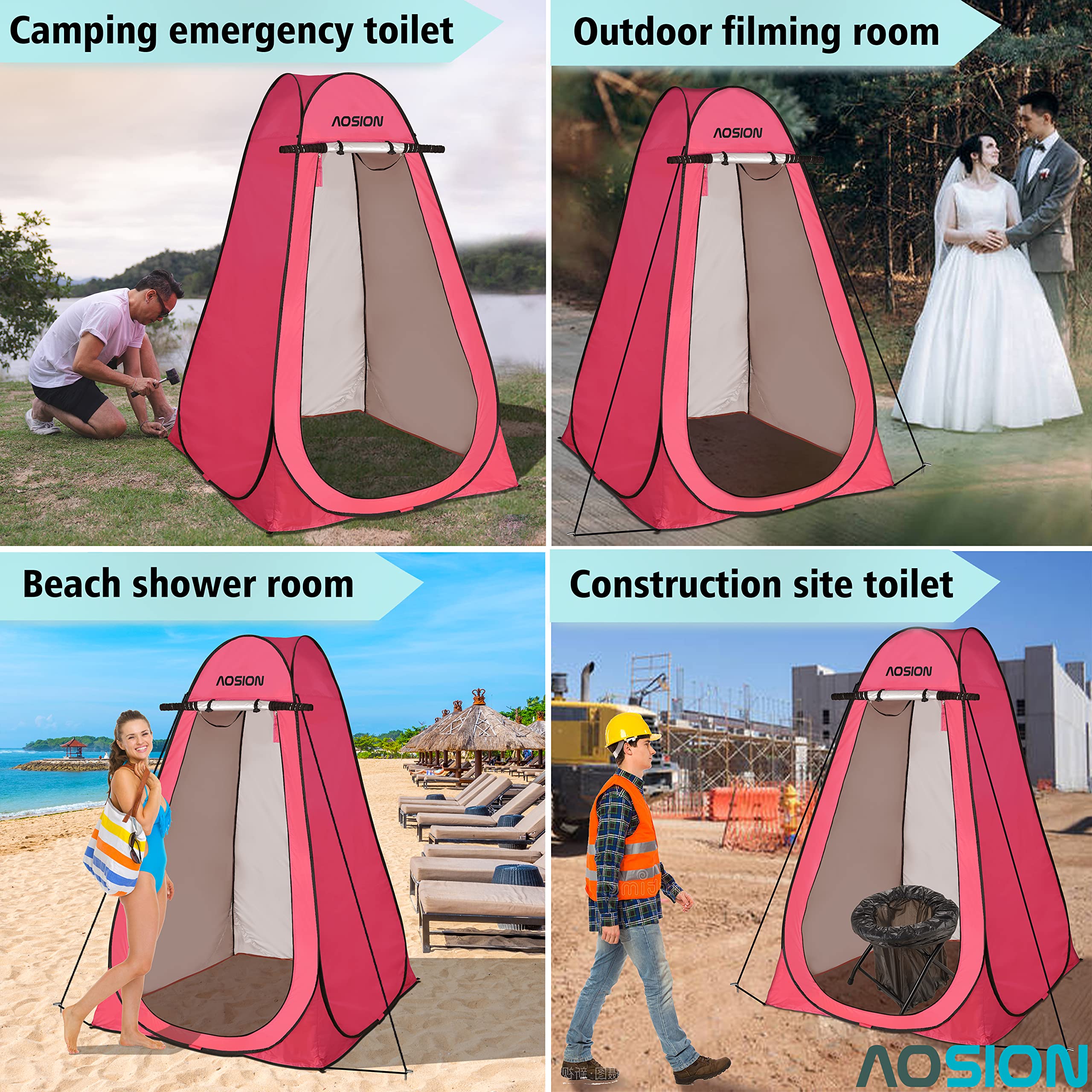 AOSION privacy shower tent versatile uses for camping, beach, hiking, and emergencies.