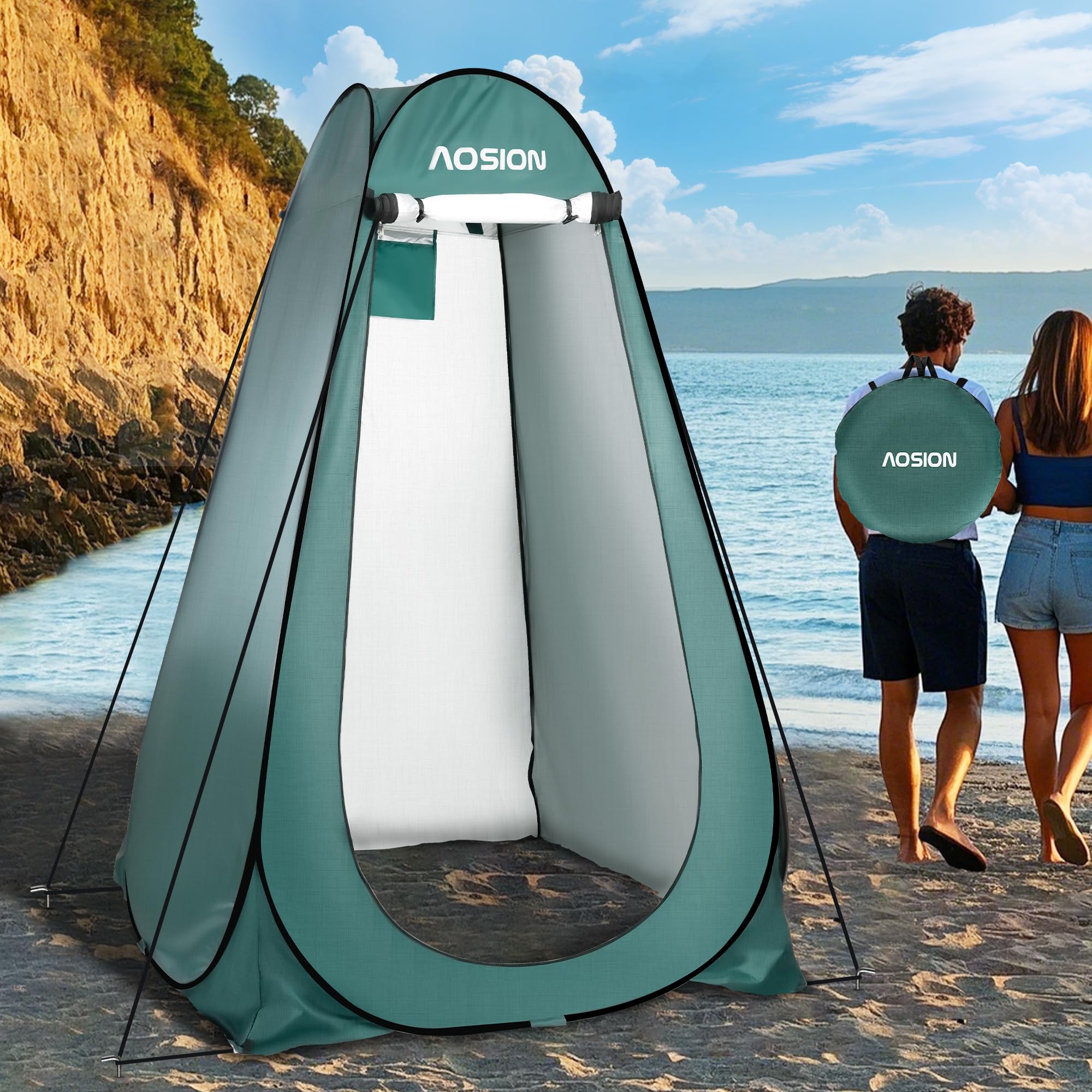 AOSION privacy tent pop-up setup for quick outdoor changing and privacy.