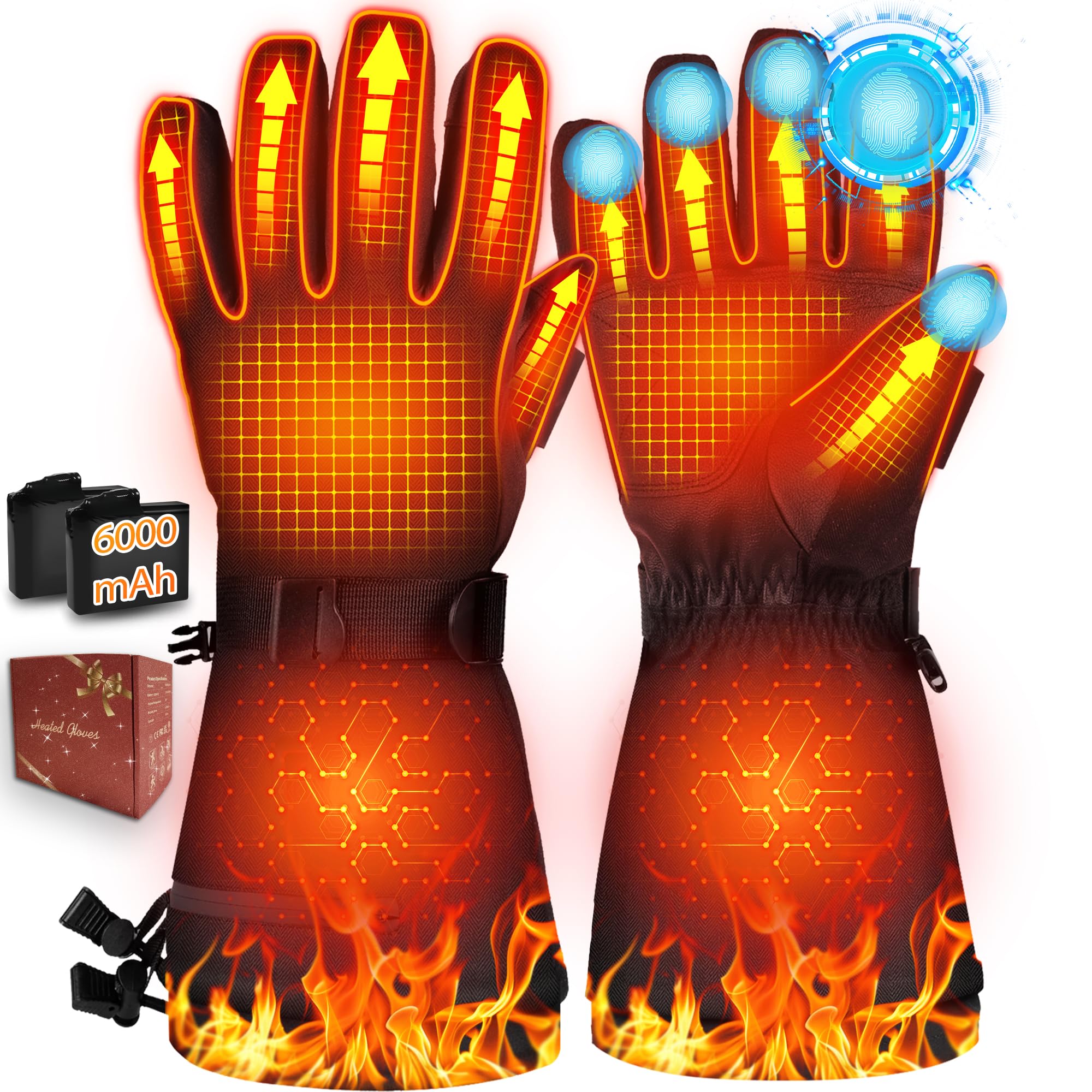 Aotomee heated gloves front view demonstrating all-day warmth for winter outings.