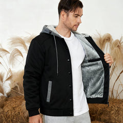 AOTORR men's hood drawstring detail emphasizes adjustable warmth and weather-ready comfort.