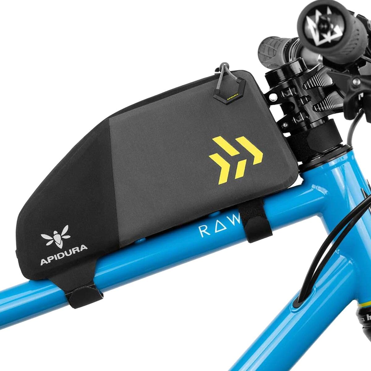 Apidura Backcountry Top Tube Pack secured by Hypalon straps for stable rides.
