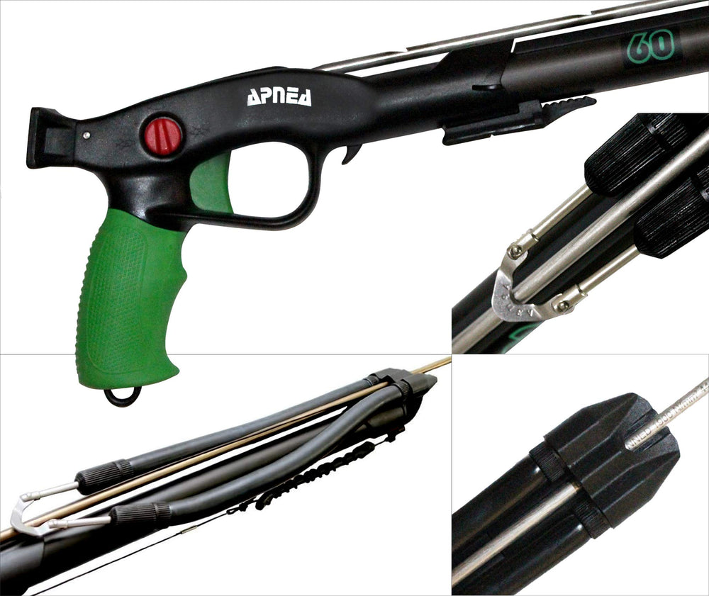 Apnea Competition speargun with reel mount enabling easy line deployment during hunts.