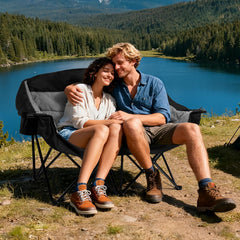 Apollo Walker double chair side-by-side comfort enables relaxed conversations by the campsite.