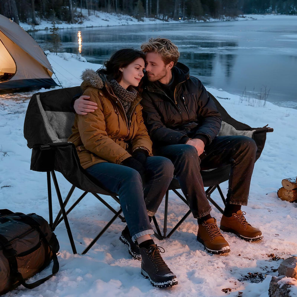 Apollo Walker heated double camping chair back-rest view highlighting supportive comfort