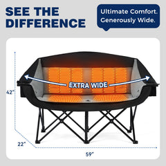 Apollo Walker heated double camping chair seat detail highlighting plush cushioning for long sessions