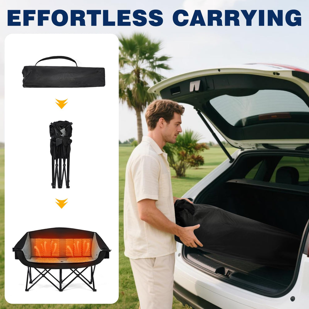 Apollo Walker heated double camping chair side-cup holders showcasing convenient drink access