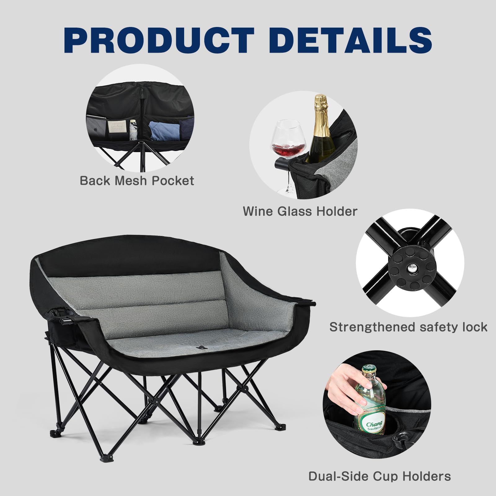 Apollo Walker outdoor loveseat ideal for lawn, beach, or park get-togethers.