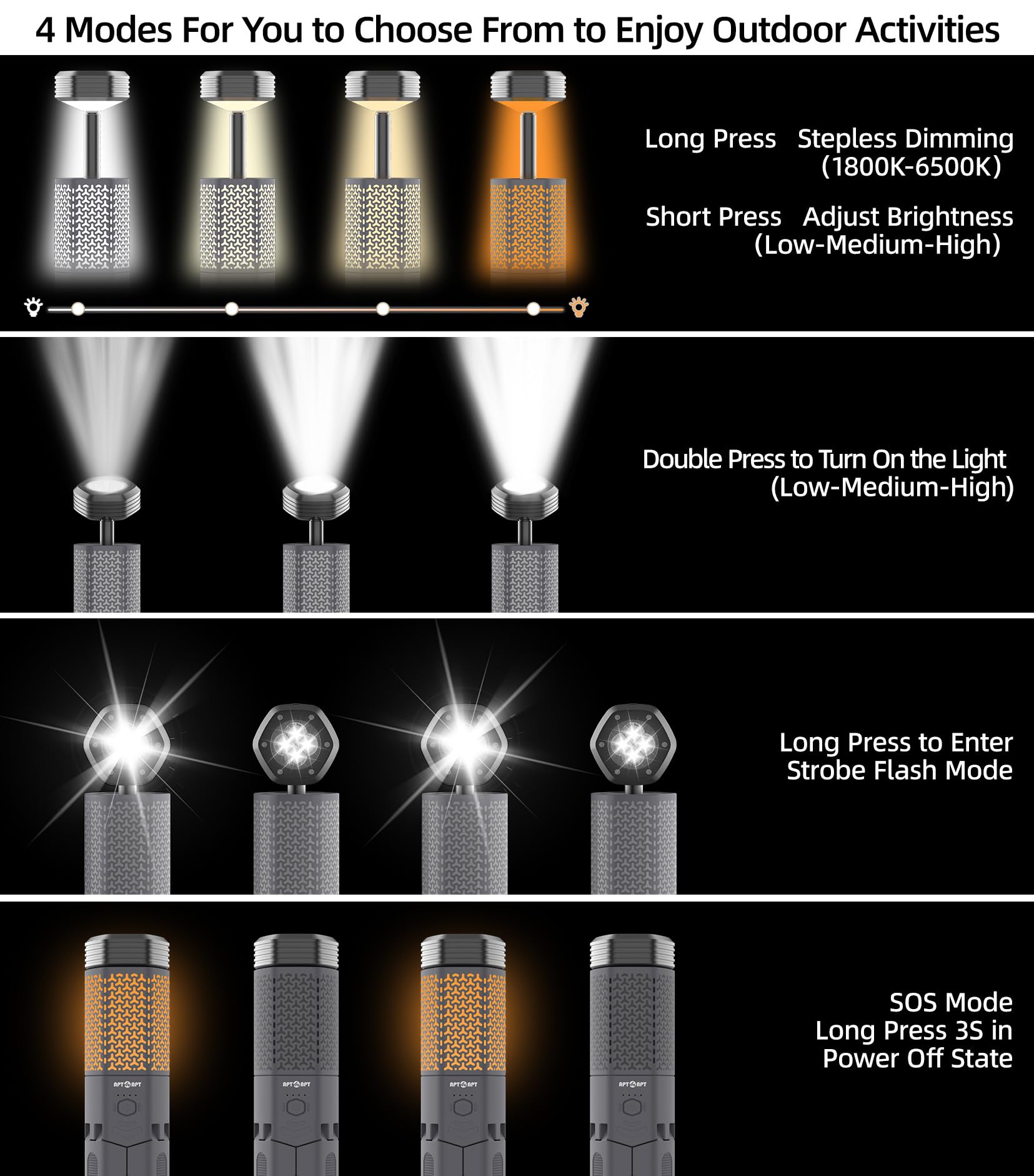 APTMAPT IP67 waterproof lantern withstands rain and splashes.