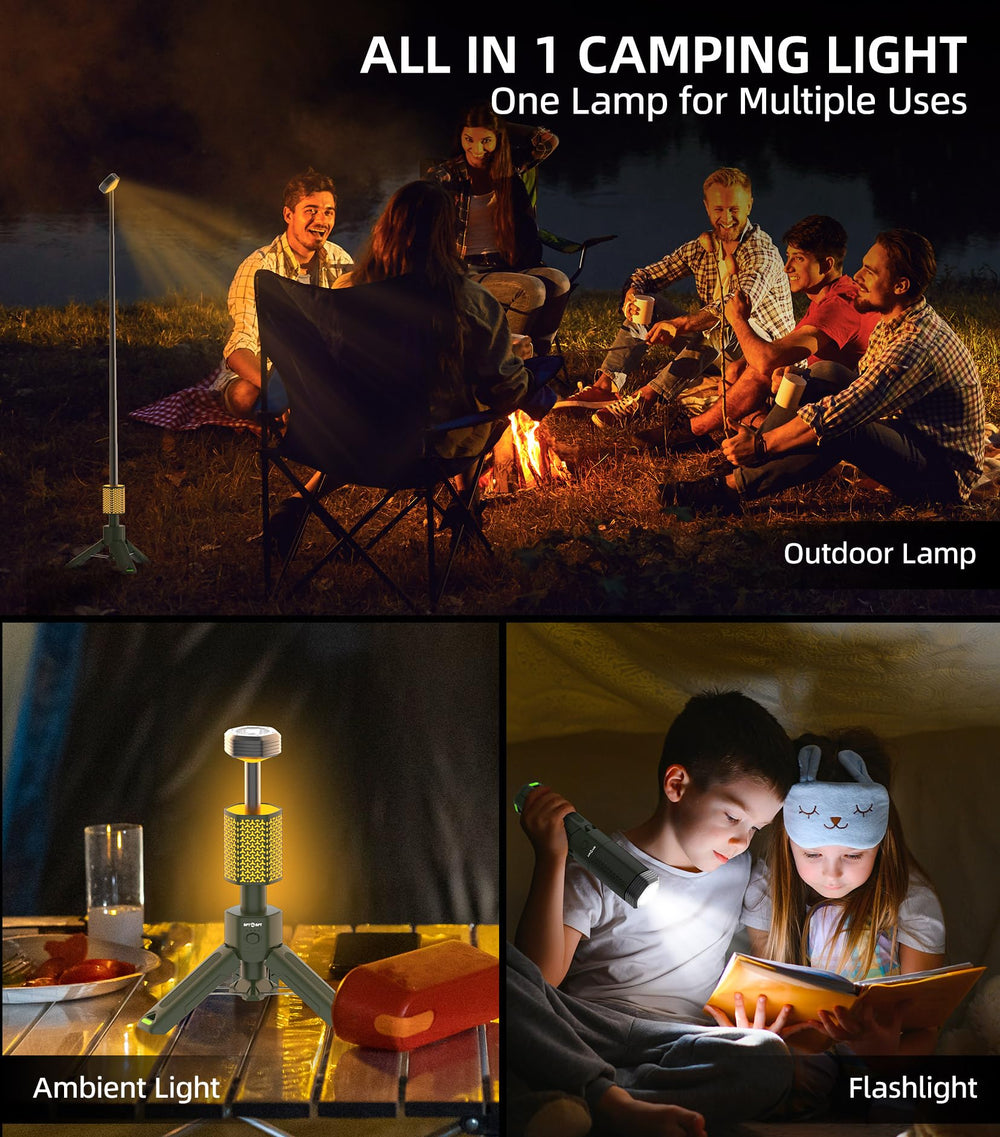 APTMAPT camping light magnetic suction adheres to metal surfaces for hands-free use.