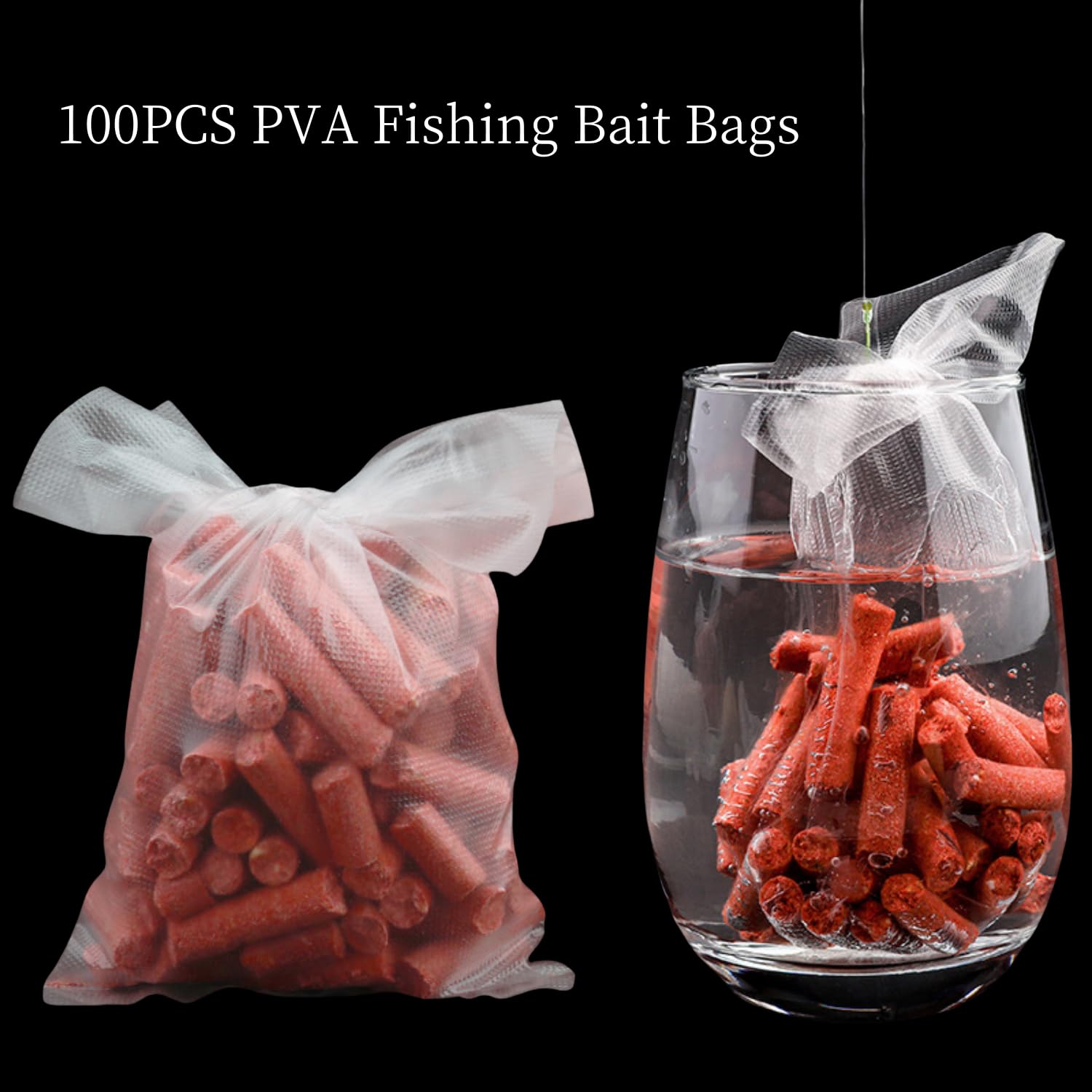 Usage steps: fill bait, seal bag, and cast with PVA bag