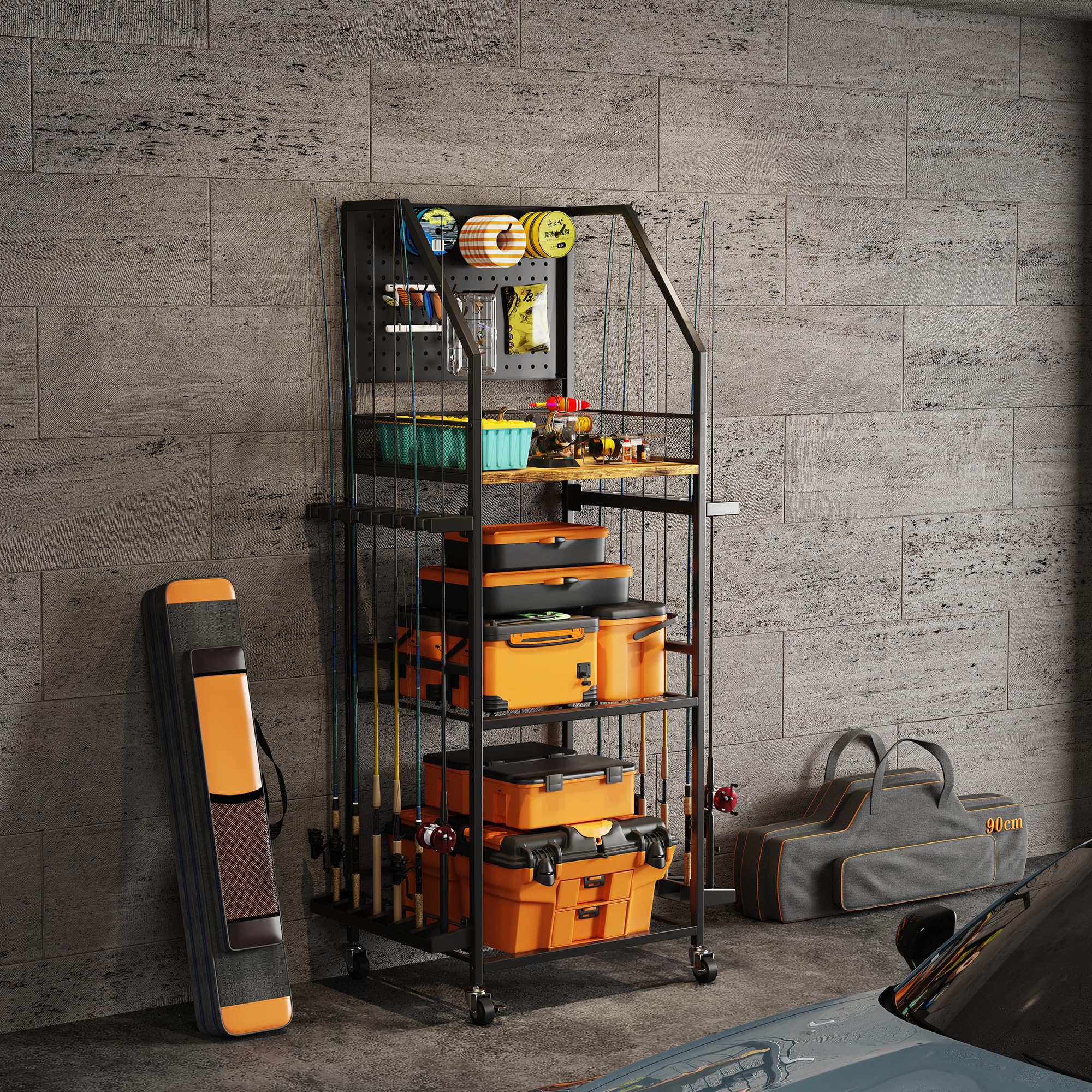 AQNTQCN fishing rod rack side angle highlighting sturdy support