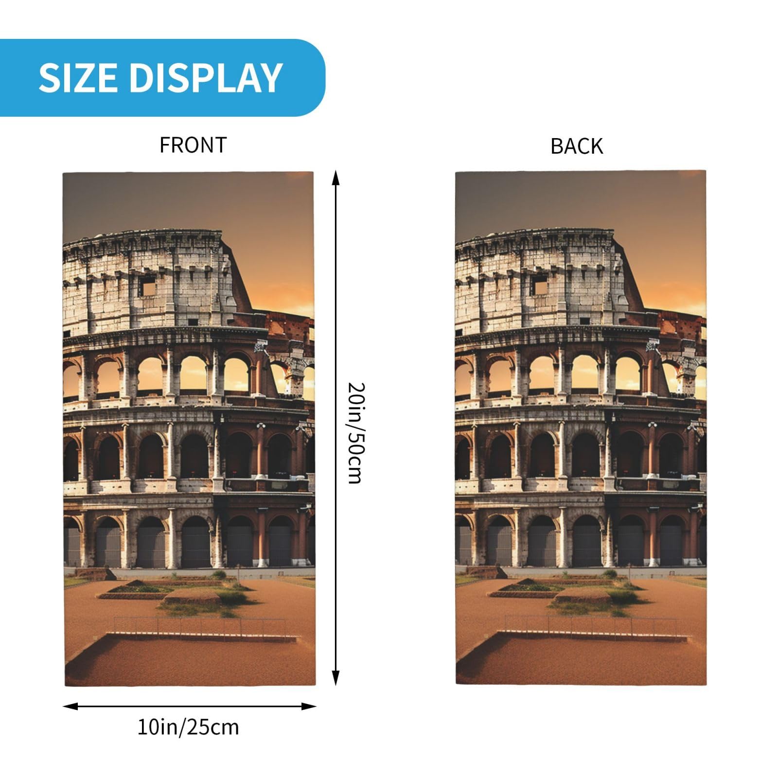 AQRJKHD Ancient Colosseum bandana worn as a versatile face cover for outdoors.