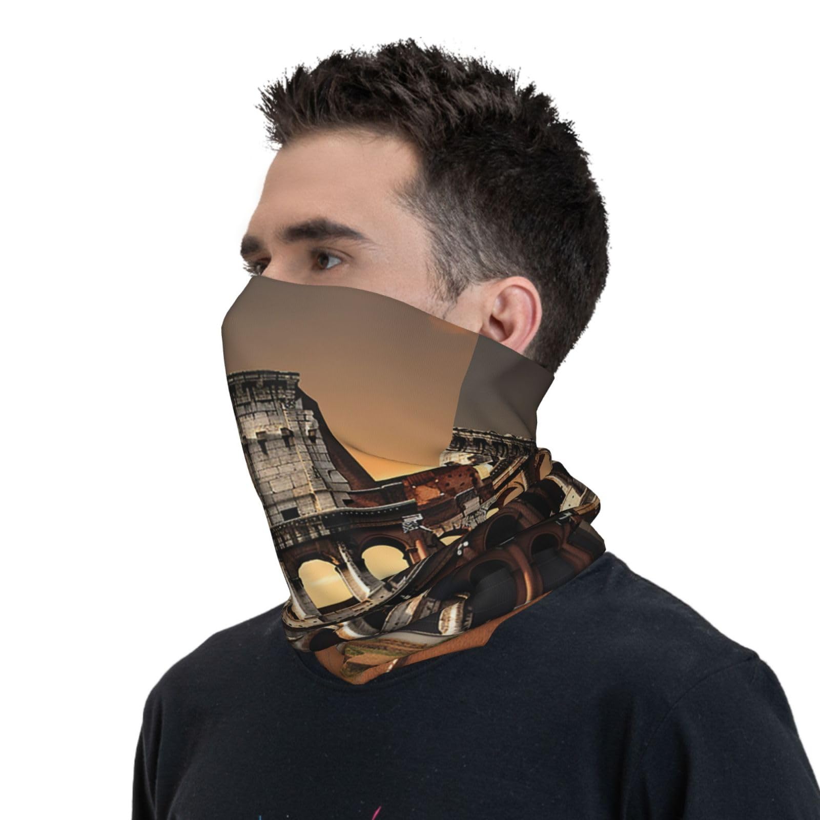 AQRJKHD Ancient Colosseum garment as multipurpose headwear for hiking and fishing.
