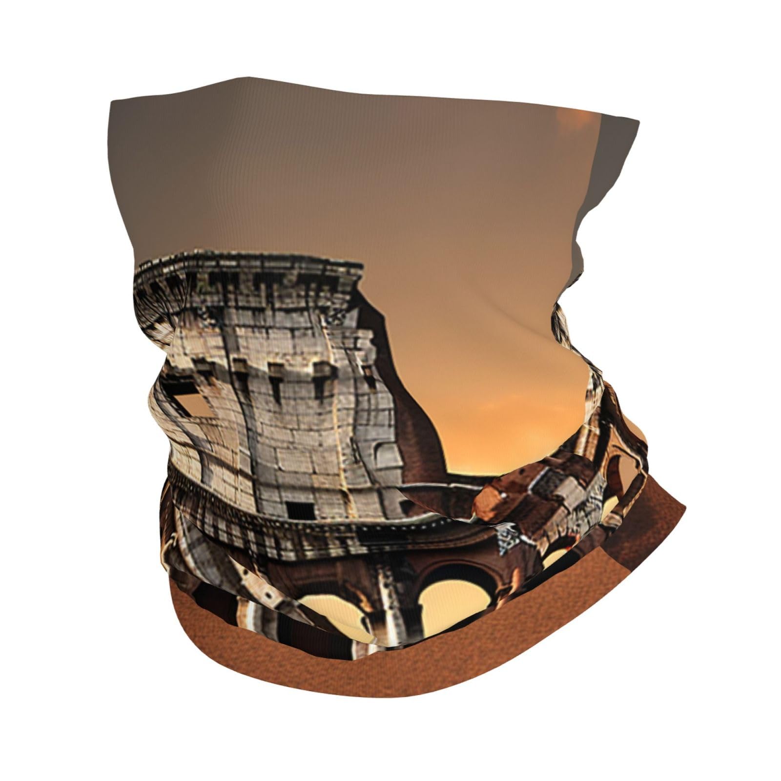 AQRJKHD Ancient Colosseum neck gaiter side view provides breathable, comfortable outdoor coverage.