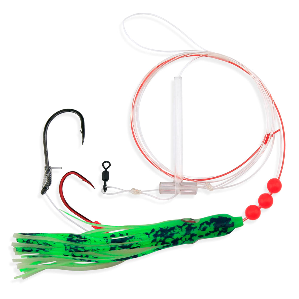 Aqua-Clear tandem rig setup close-up shows versatile target-friendly fishing potential.