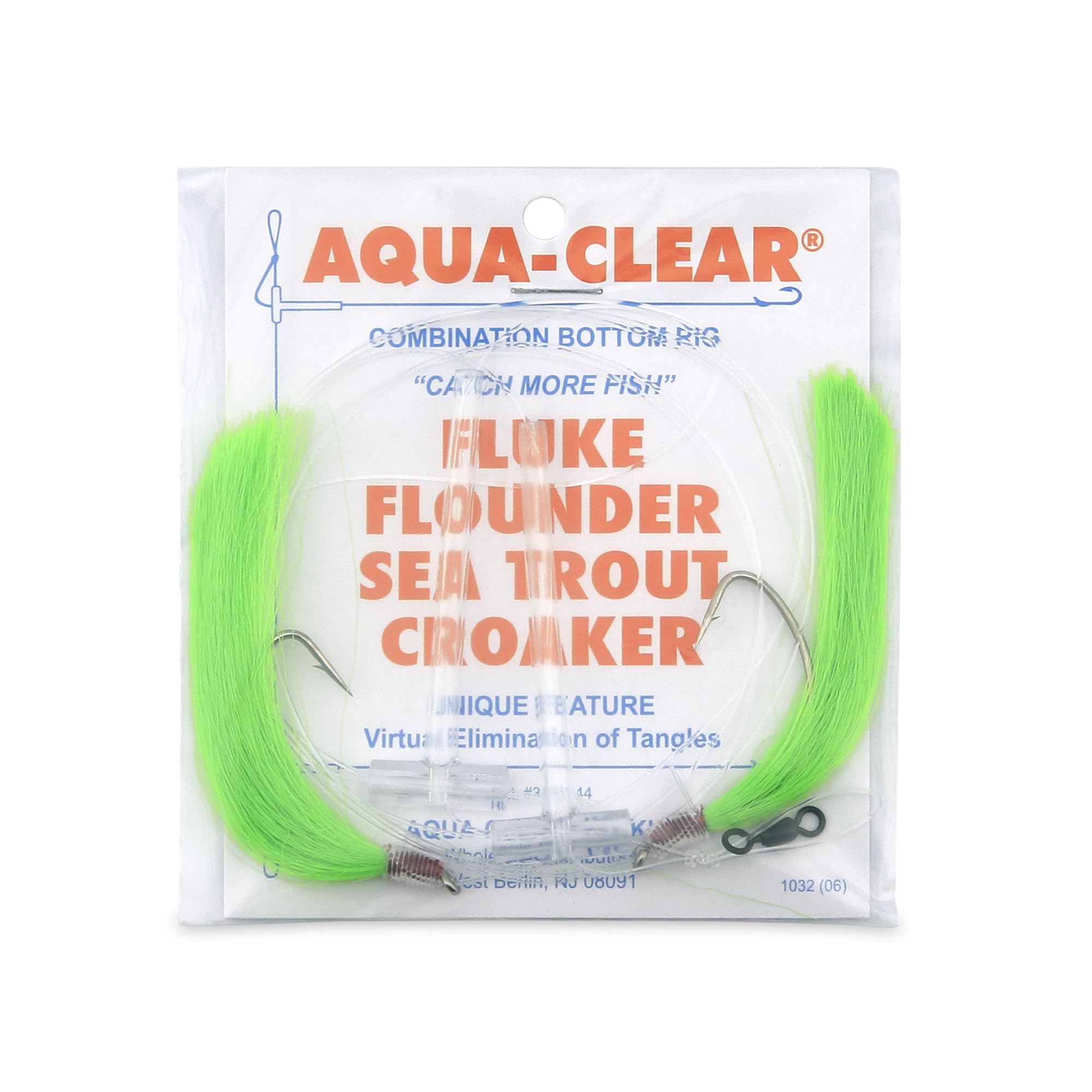 Aqua Clear FW-1EGSS Hi/Lo Fluke Rig with green hair for versatile saltwater fishing