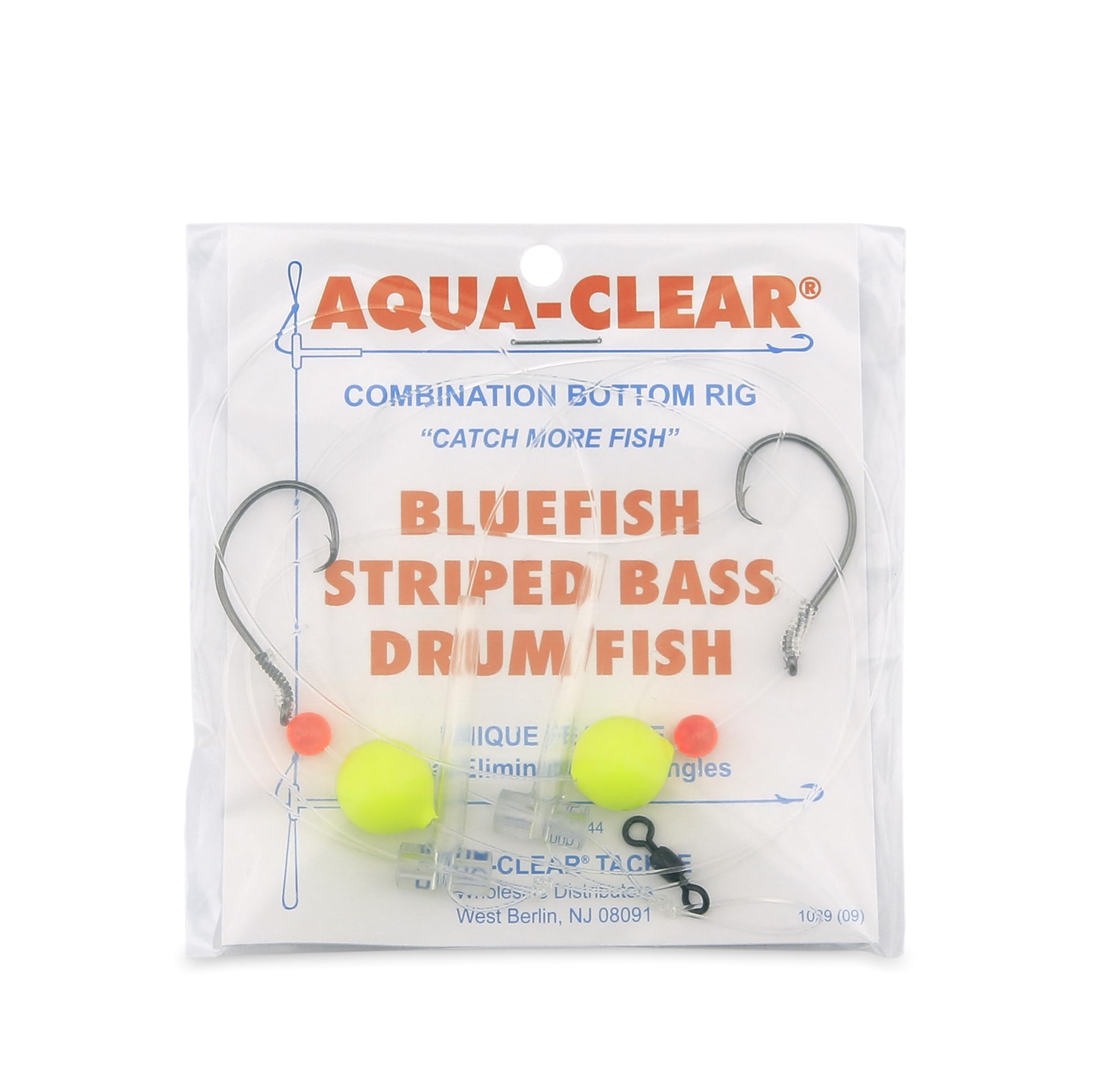Aqua-Clear Hi-Lo Bluefish Rig assembly shows strong hook setup for dependable saltwater fishing.