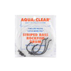 Aqua-Clear striped bass nhanh-fastened hooks rig with 8/0 Demon Circle hooks, AFW swivel, 60 lb mono, 48 inches, 3-piece set.