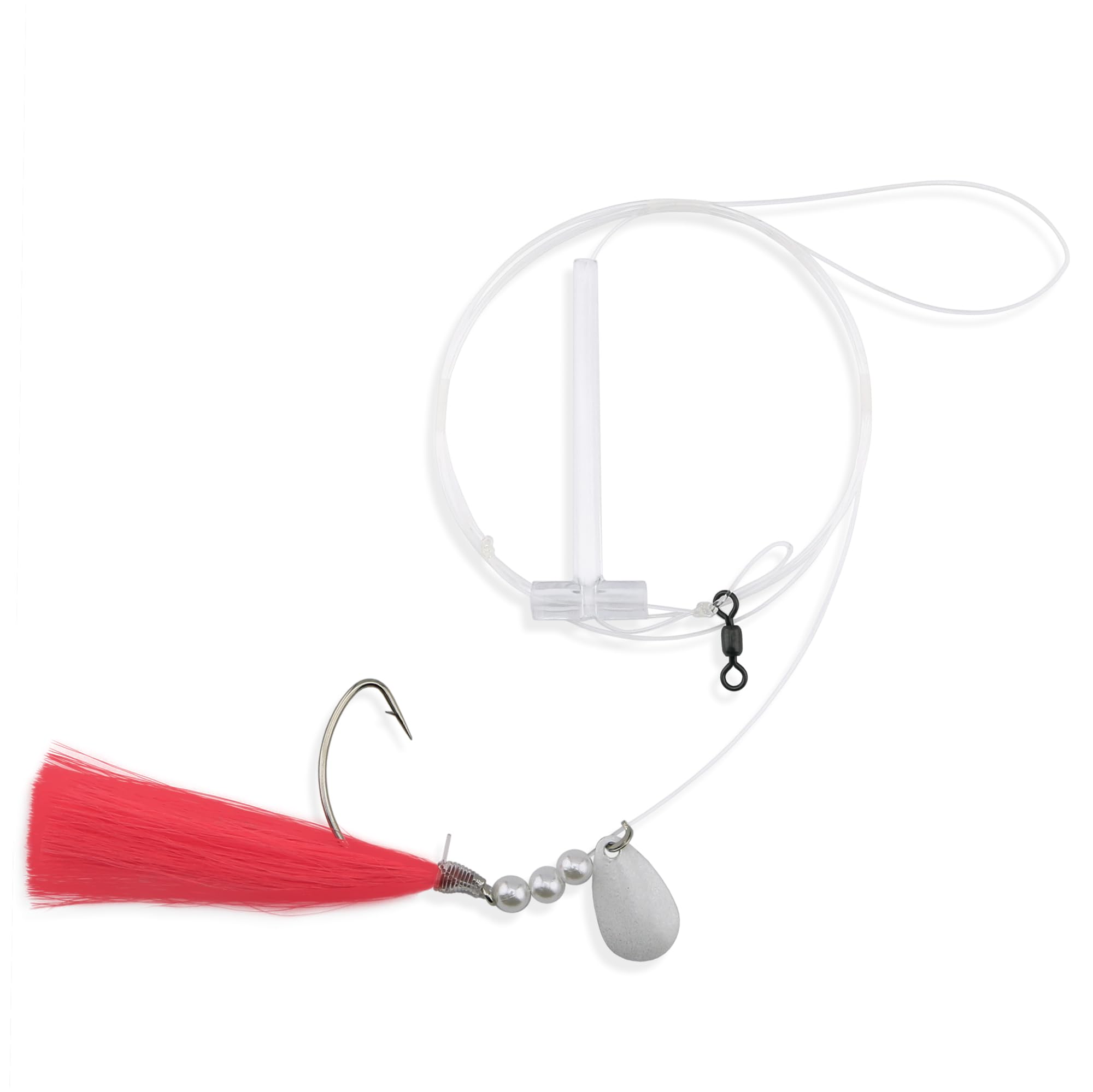 Aqua-Clear XL Spinner Rig close-up of pink hair lure, ideal for fluke and sea trout.