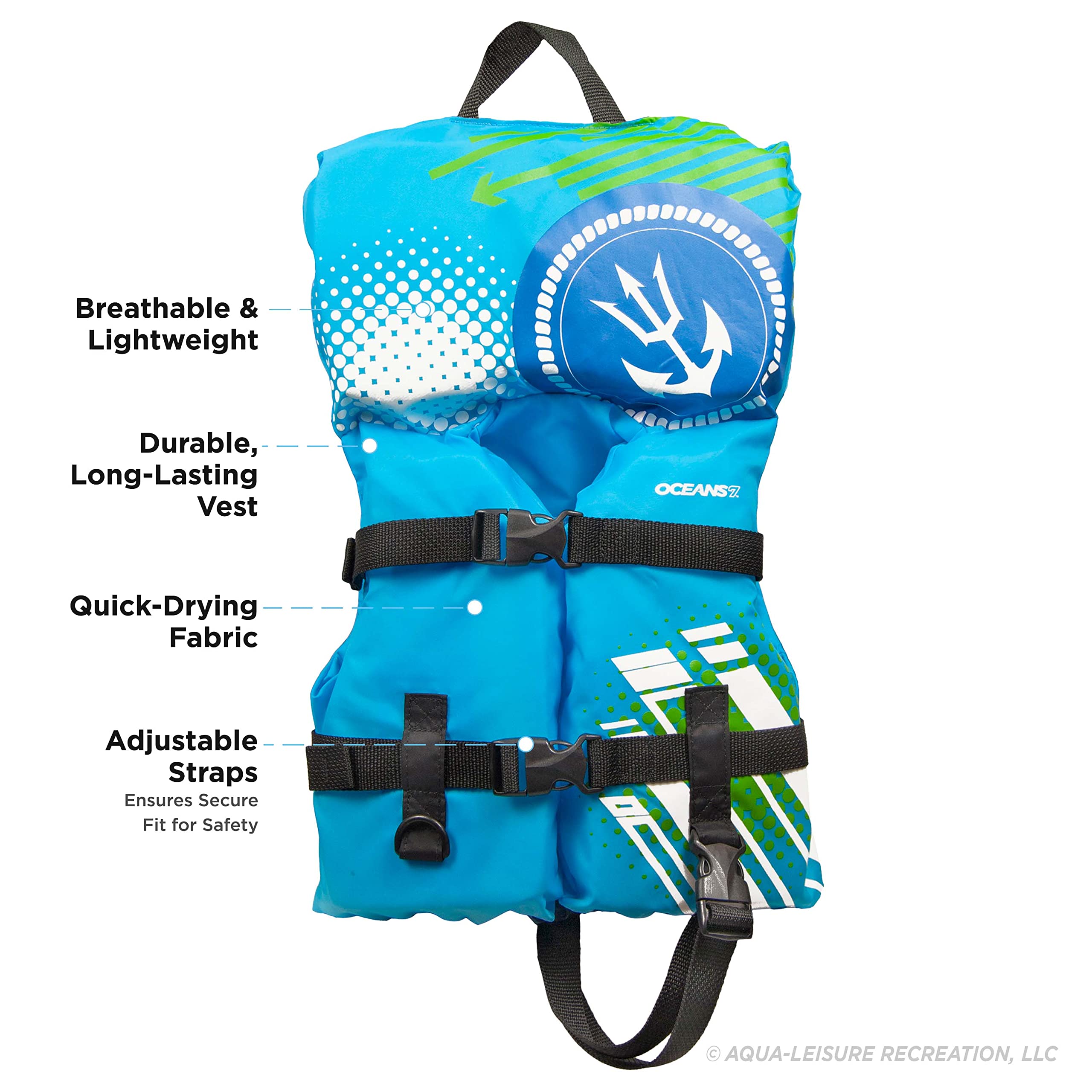 Aqua LEISURE Oceans7 life jacket, back view showing neck support.