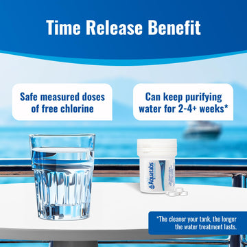 Tablet-dispensing setup from Aquamarine demonstrates dosing per 4 gallons