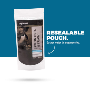Aquamira Frontier filter straw with compact design, ideal for camping scenarios.